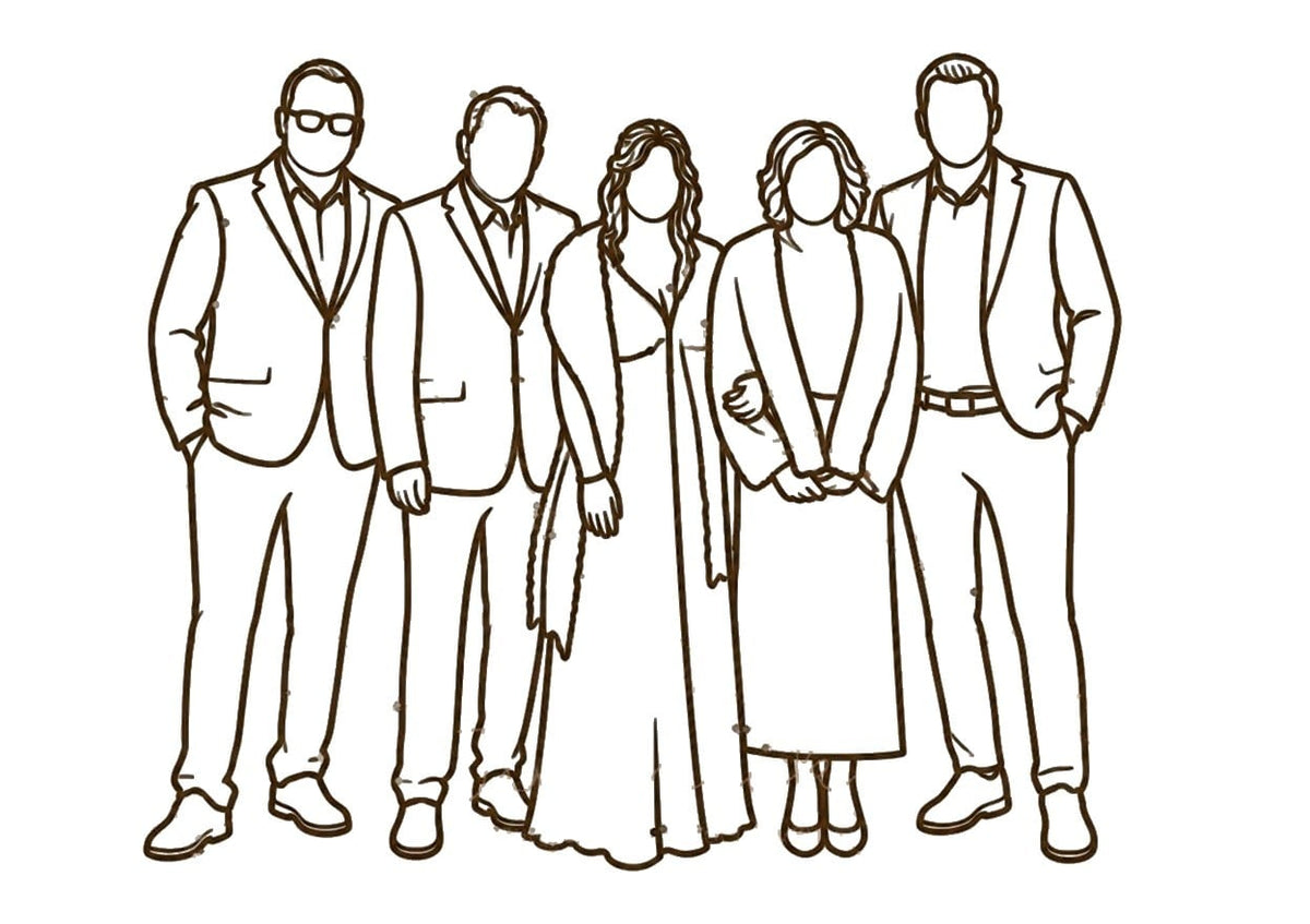 Linienzeichnung des Familienfotos, gezeichnet von Juuniek